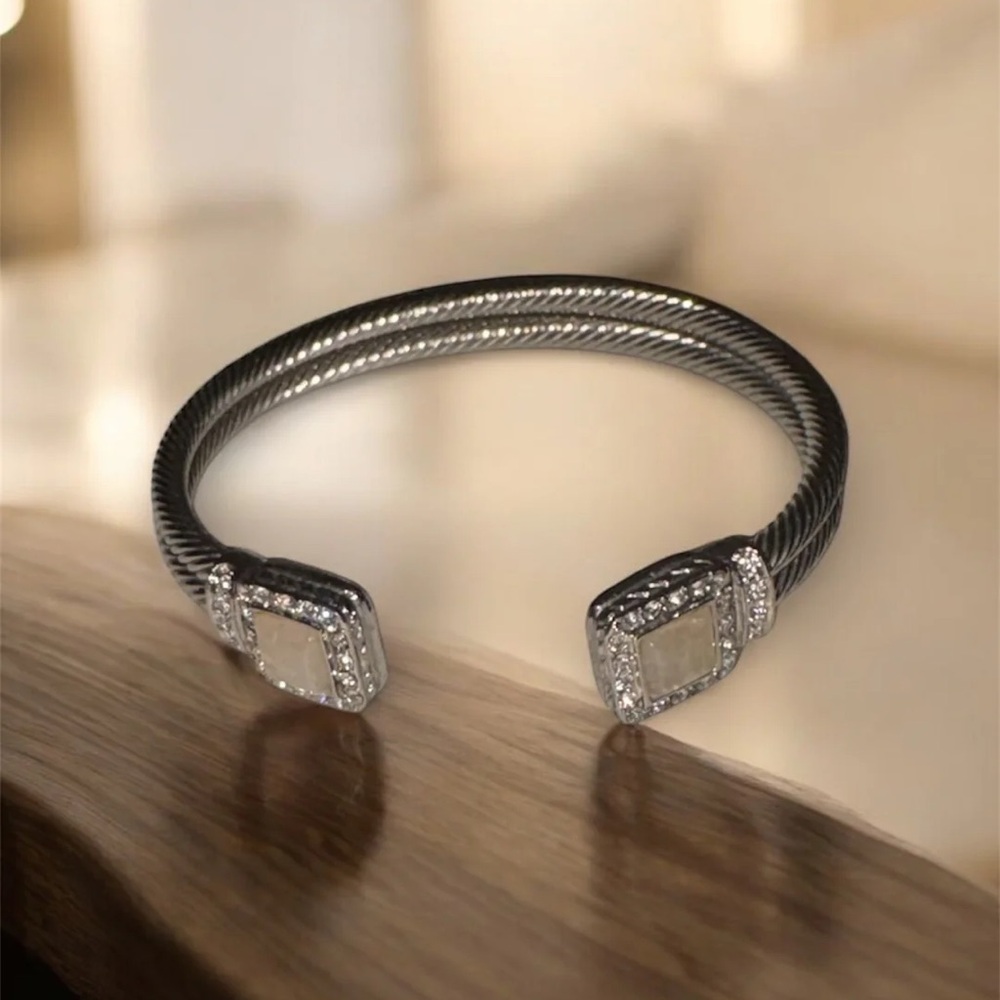 UNY Designer Inspired Jewelry Double Cable Wire CZ Antique Bangle